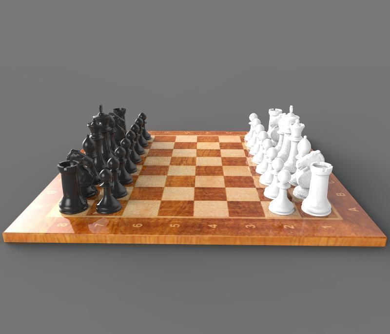 The Chess board with pieces 3D model_2