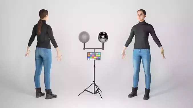 Beautiful woman in casual clothes in A-pose 143 Low-poly 3D model