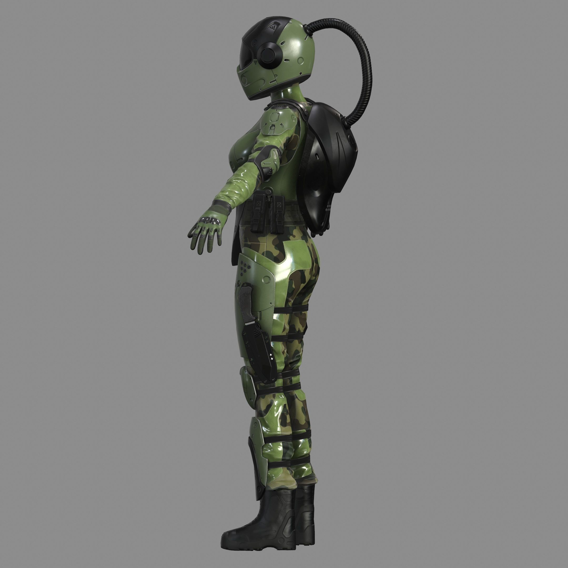 Woman Sci-Fi  Soldier FVX500 Low-poly 3D model_13