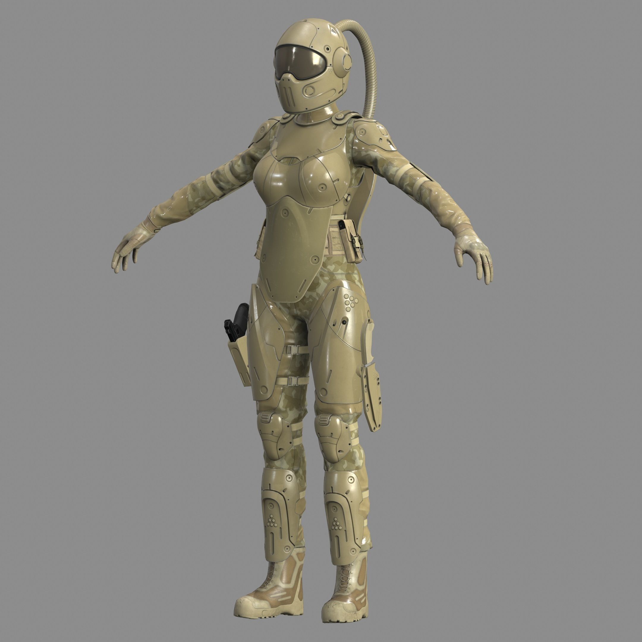 Woman Sci-Fi  Soldier FVX500 Low-poly 3D model_5