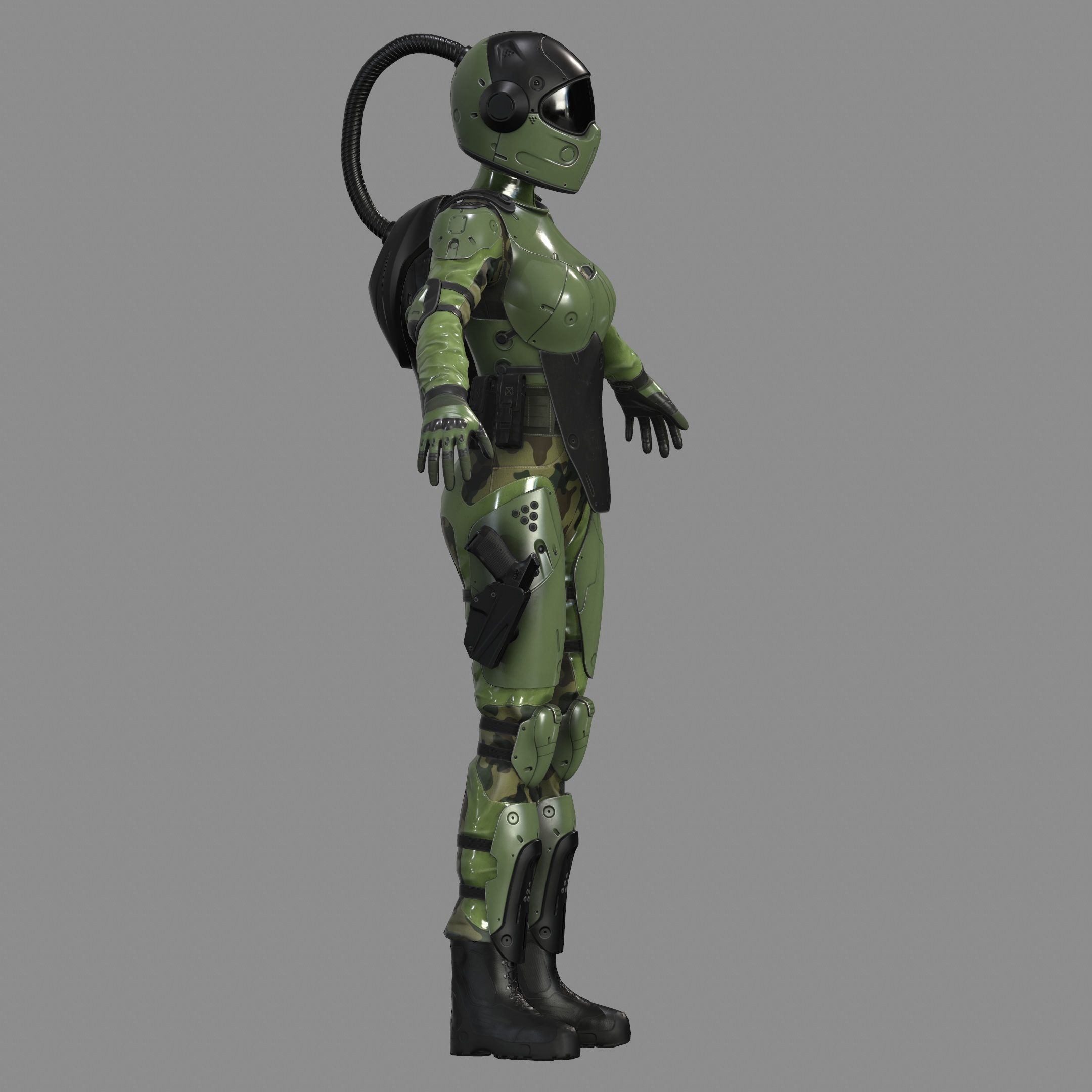 Woman Sci-Fi  Soldier FVX500 Low-poly 3D model_18