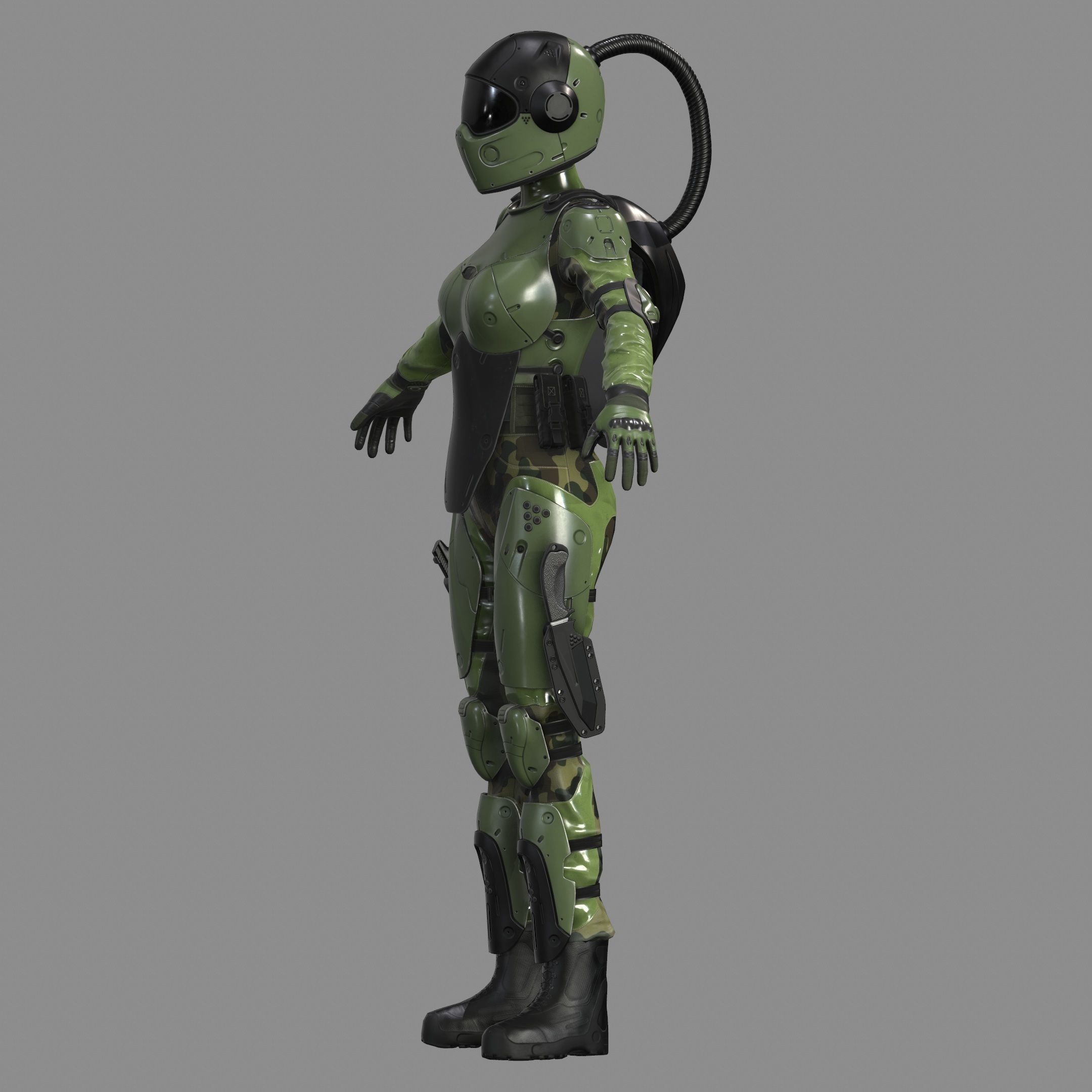 Woman Sci-Fi  Soldier FVX500 Low-poly 3D model_12