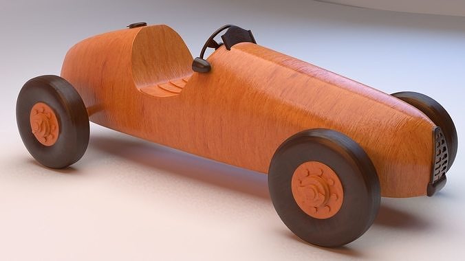 Old style wooden toy car 3D model