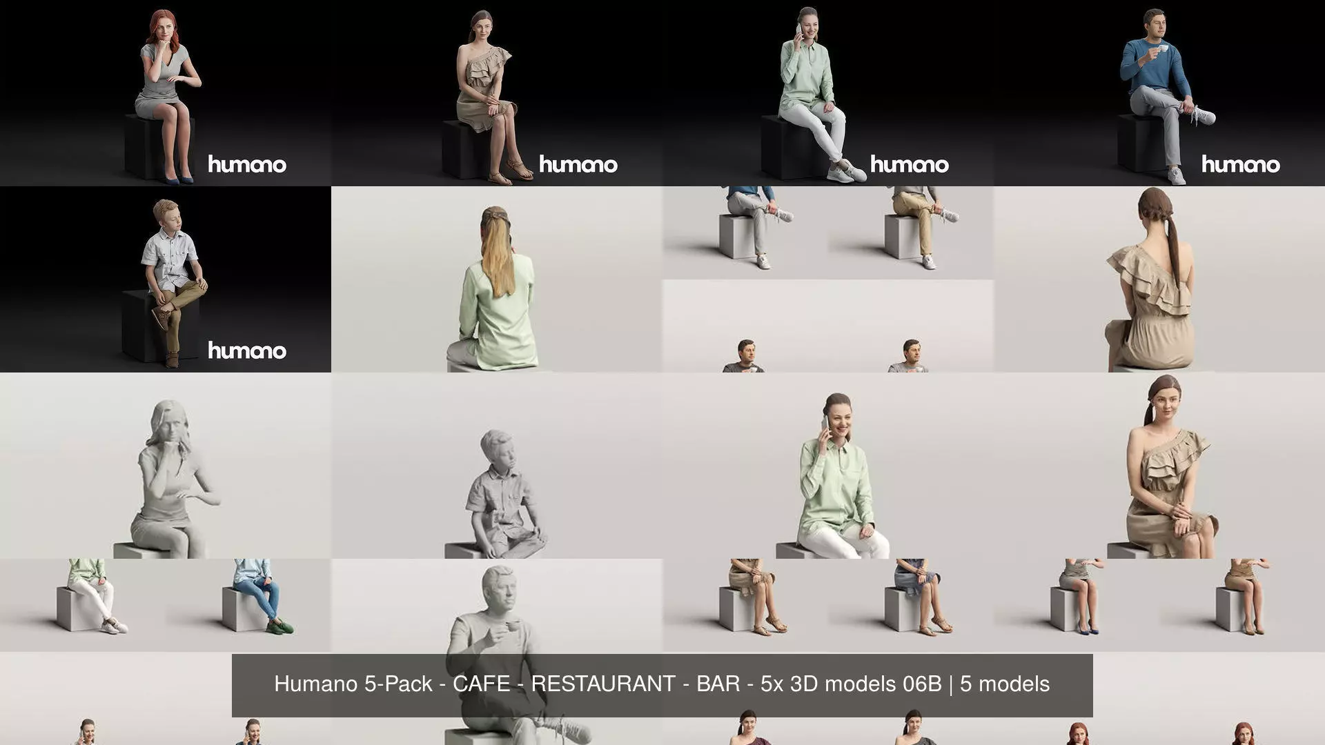 Humano 5-Pack - CAFE - RESTAURANT - BAR - 5x 3D models 06B 3D Model Collection_1