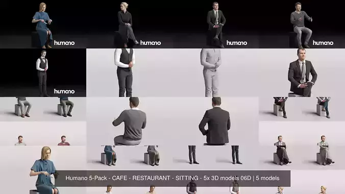 Humano 5-Pack - CAFE - RESTAURANT - SITTING - 5x 3D models 06D