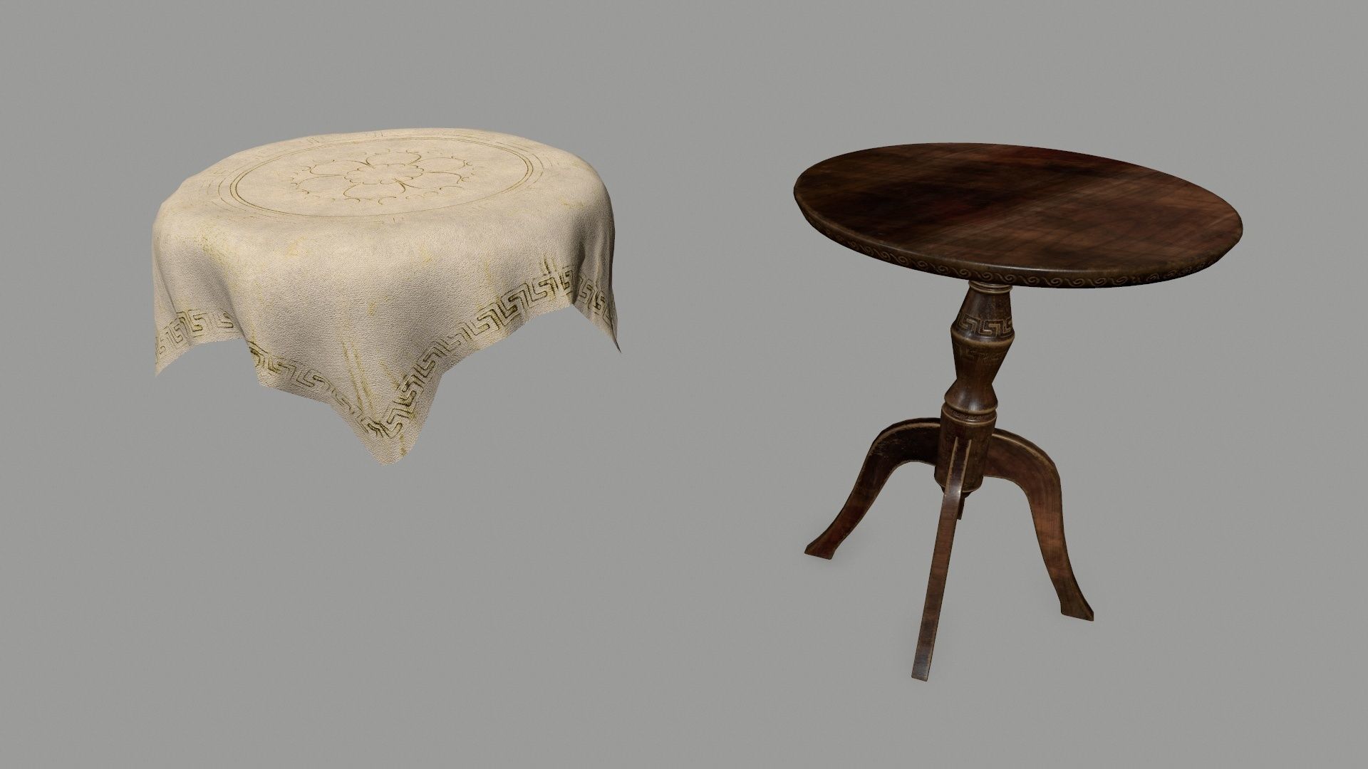 Table wooden with round top Low-poly 3D model_2