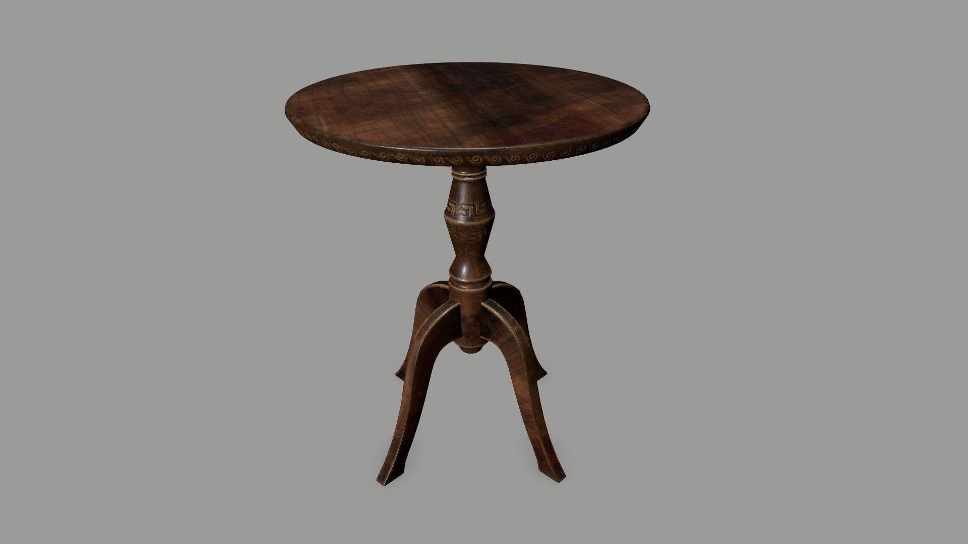 Table wooden with round top Low-poly 3D model_5