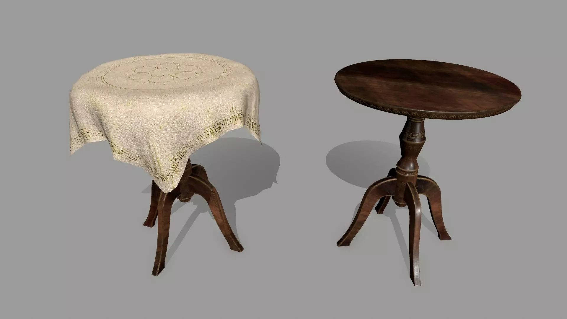 Table wooden with round top Low-poly 3D model_0