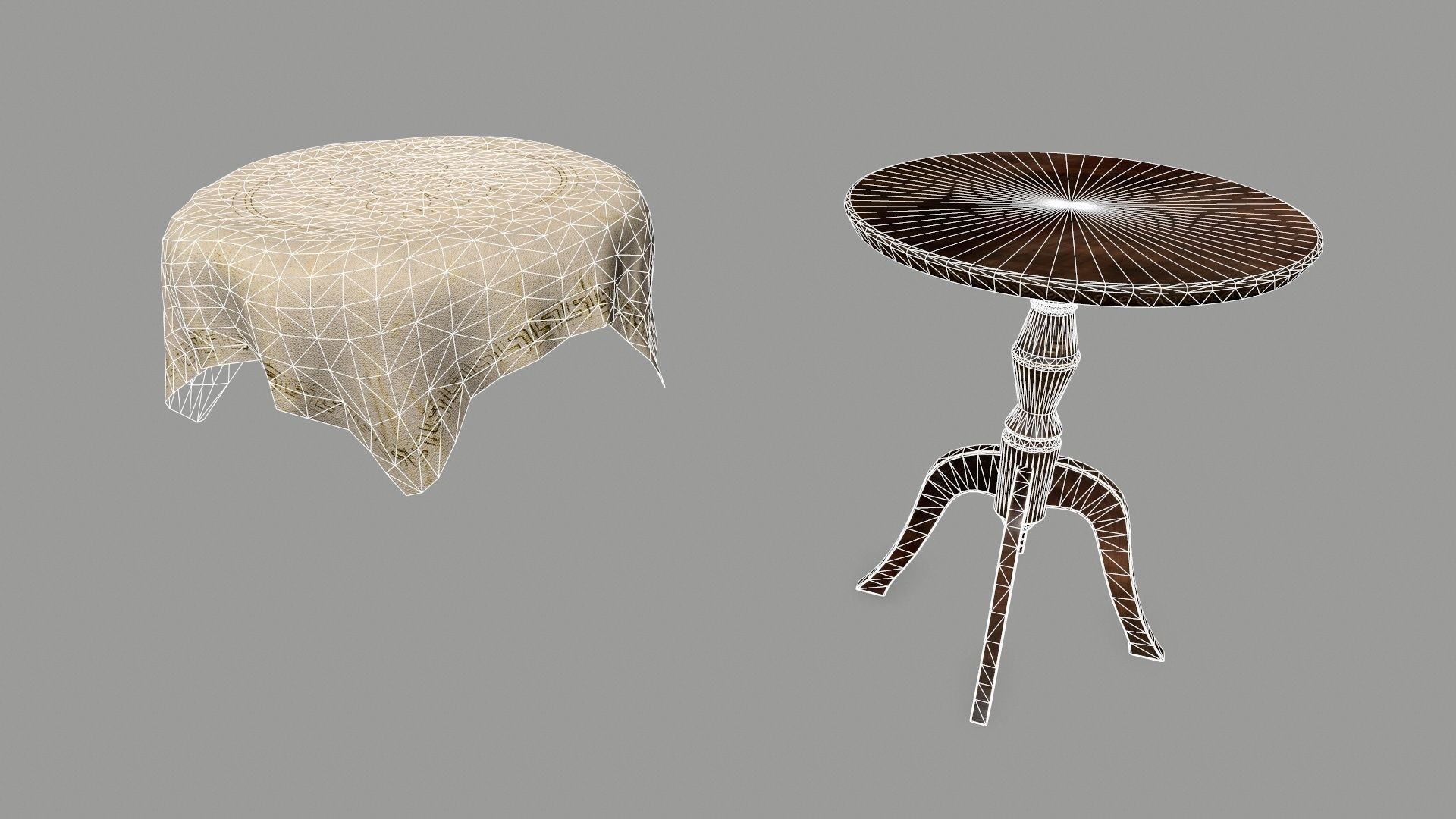 Table wooden with round top Low-poly 3D model_3