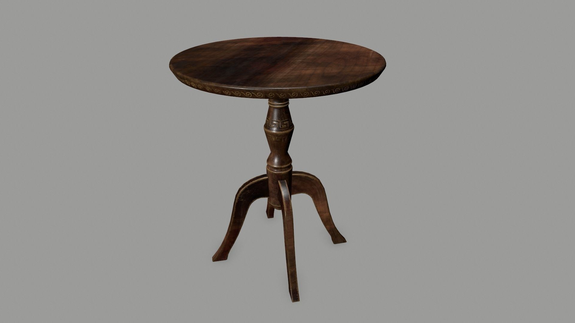 Table wooden with round top Low-poly 3D model_4
