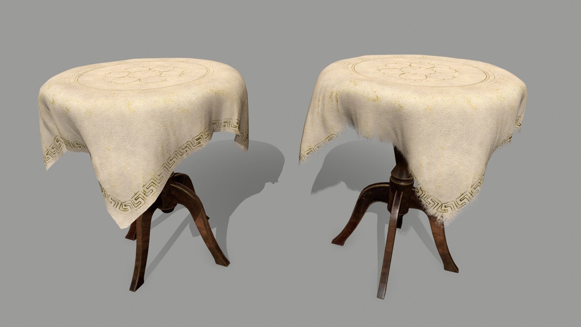 Table wooden with round top Low-poly 3D model_1
