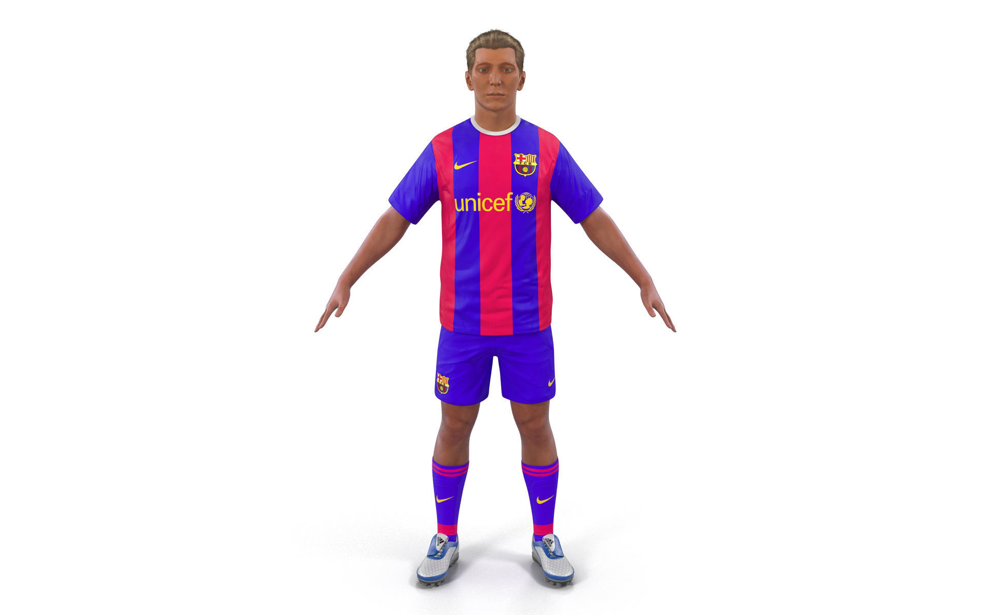 Soccer Player Barcelona Rigged 3D model_1