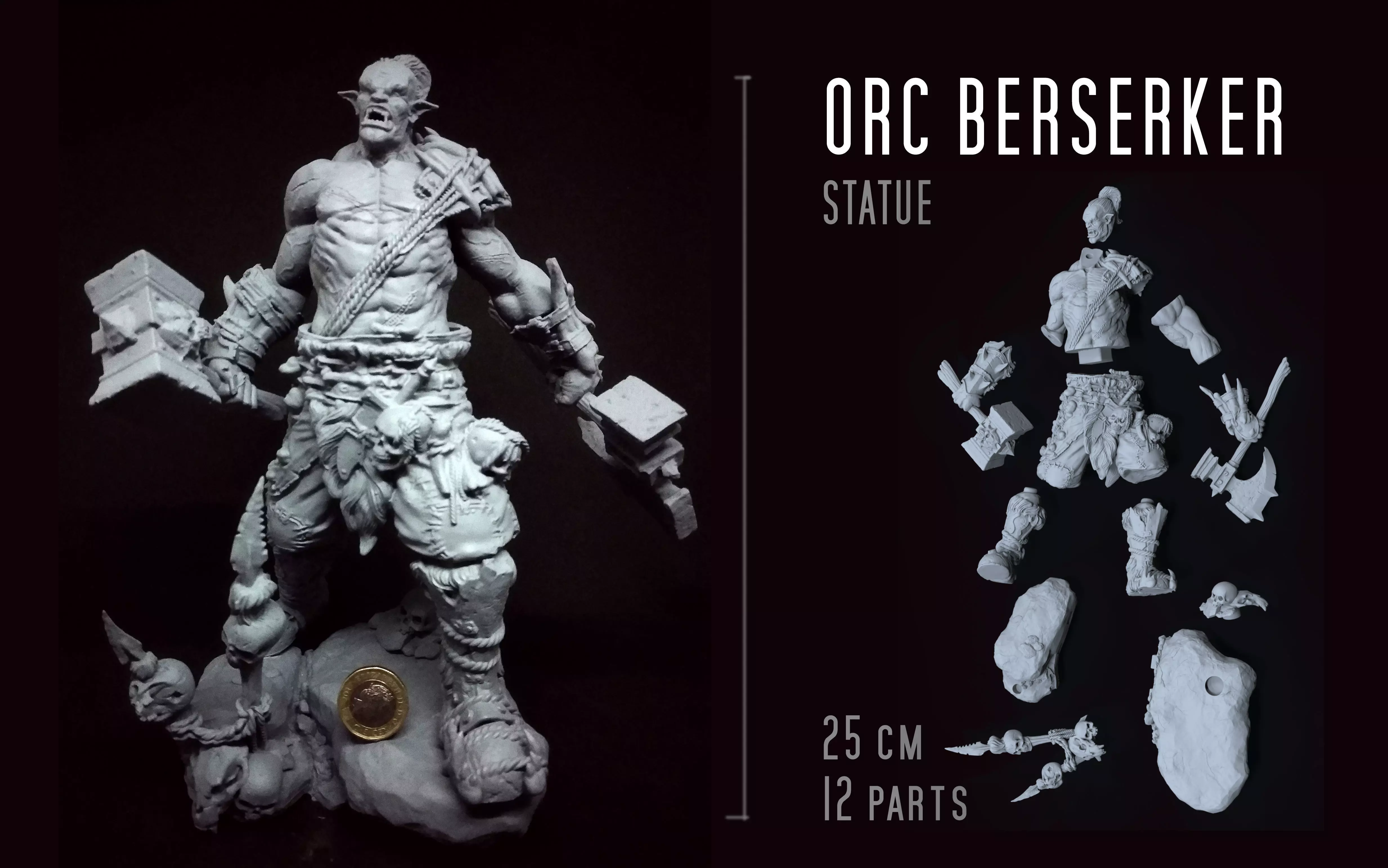 ORC BERSERK STATUE - 25 cm 12parts 3D print model_0