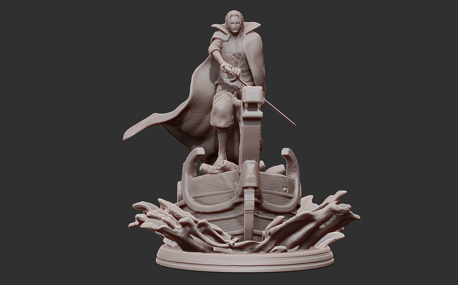 red hair shanks 3d print statue - one piece figurine 3D print model_6