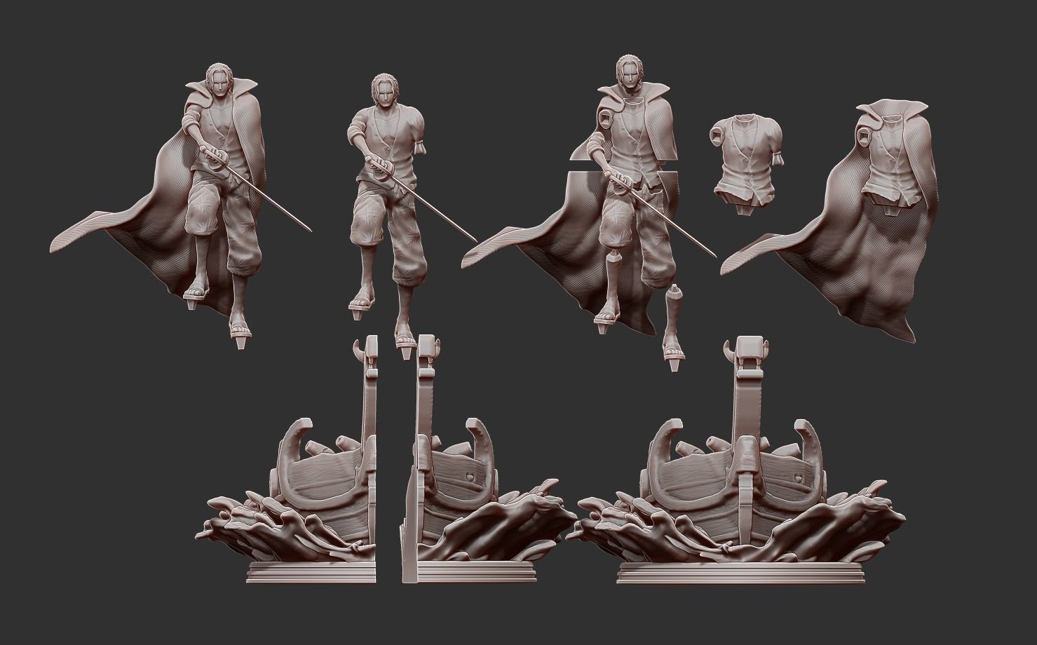 red hair shanks 3d print statue - one piece figurine 3D print model_4