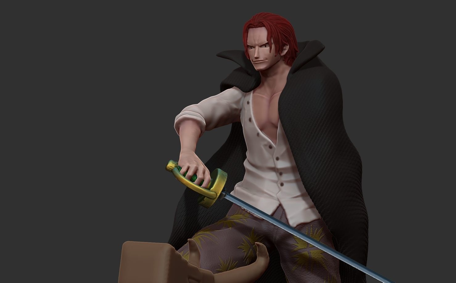 red hair shanks 3d print statue - one piece figurine 3D print model_2