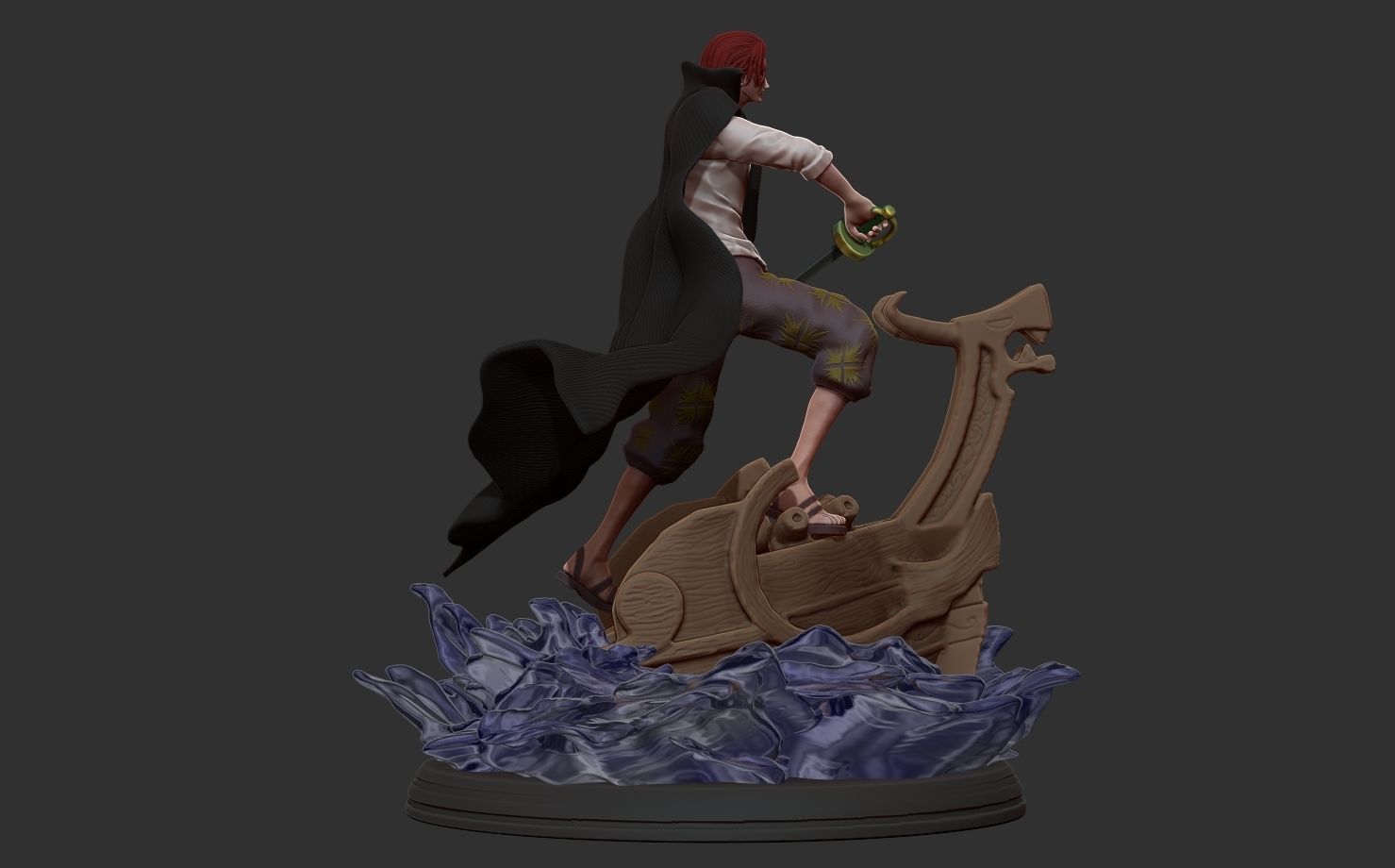 red hair shanks 3d print statue - one piece figurine 3D print model_13