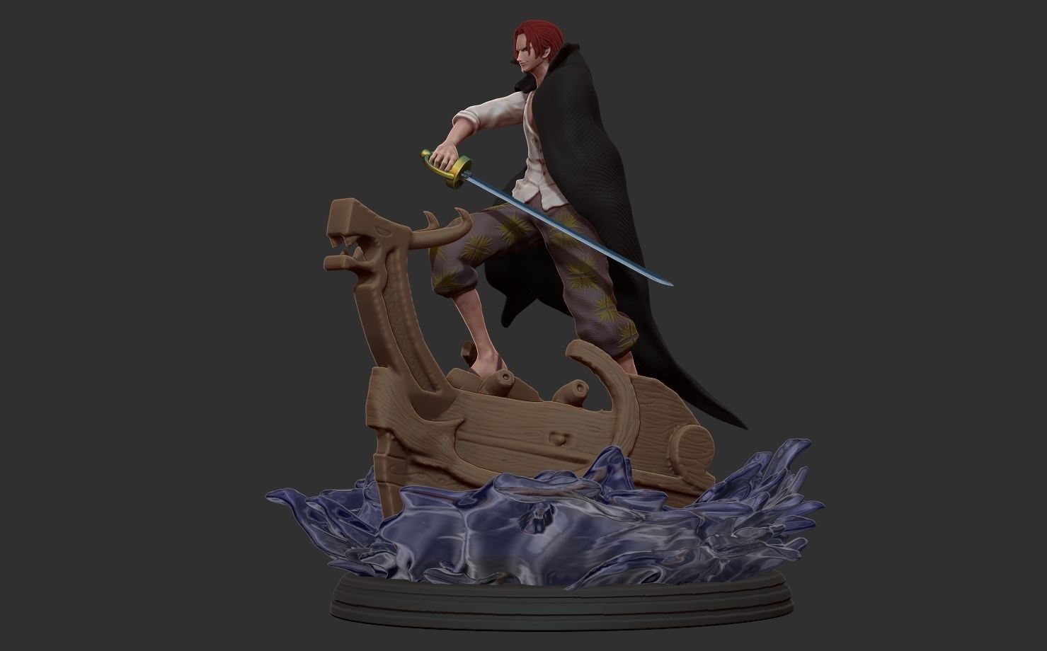 red hair shanks 3d print statue - one piece figurine 3D print model_9