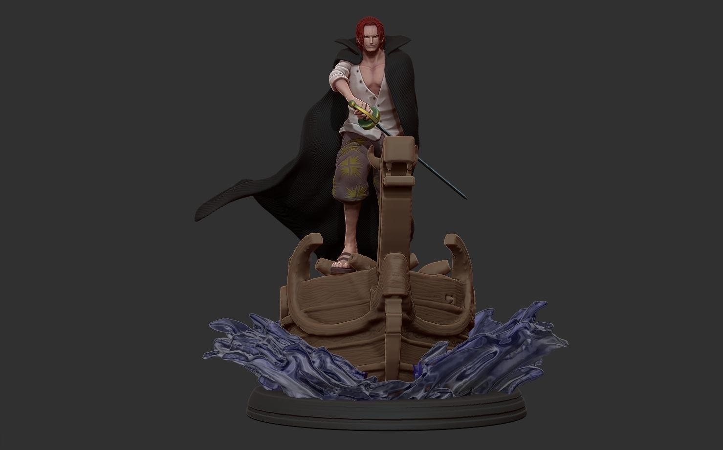 red hair shanks 3d print statue - one piece figurine 3D print model_5