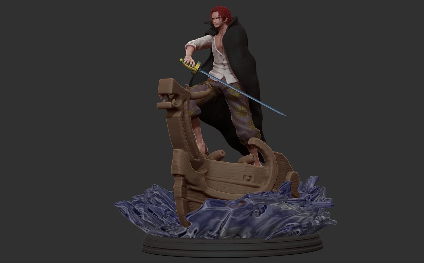 red hair shanks 3d print statue - one piece figurine 3D print model_7