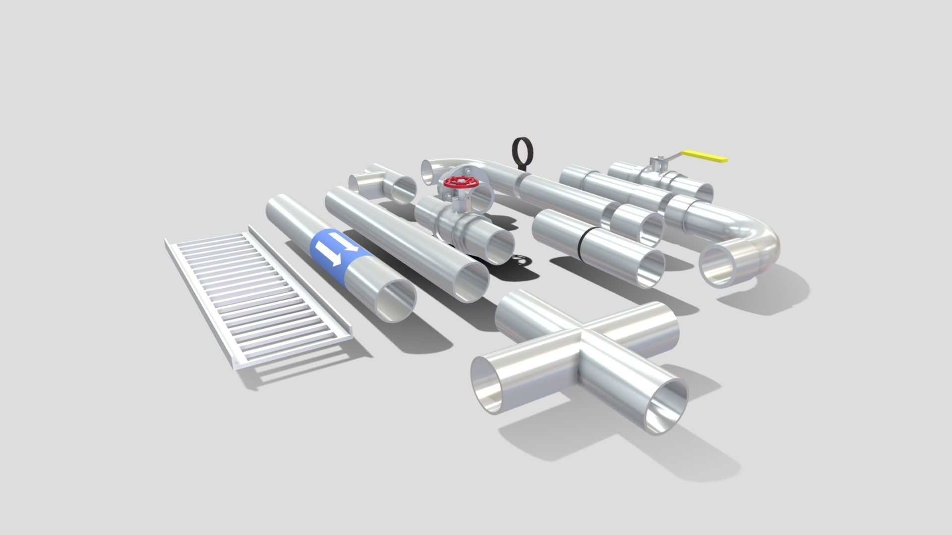 Pipe Fittings Set Low-poly 3D model_3