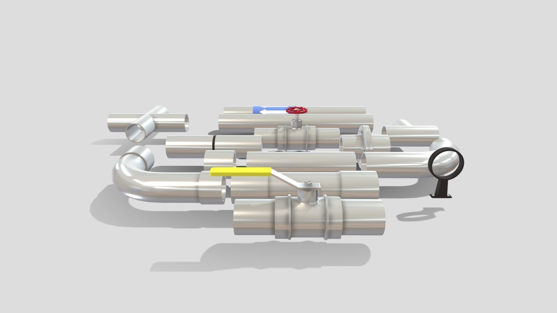 Pipe Fittings Set Low-poly 3D model_2