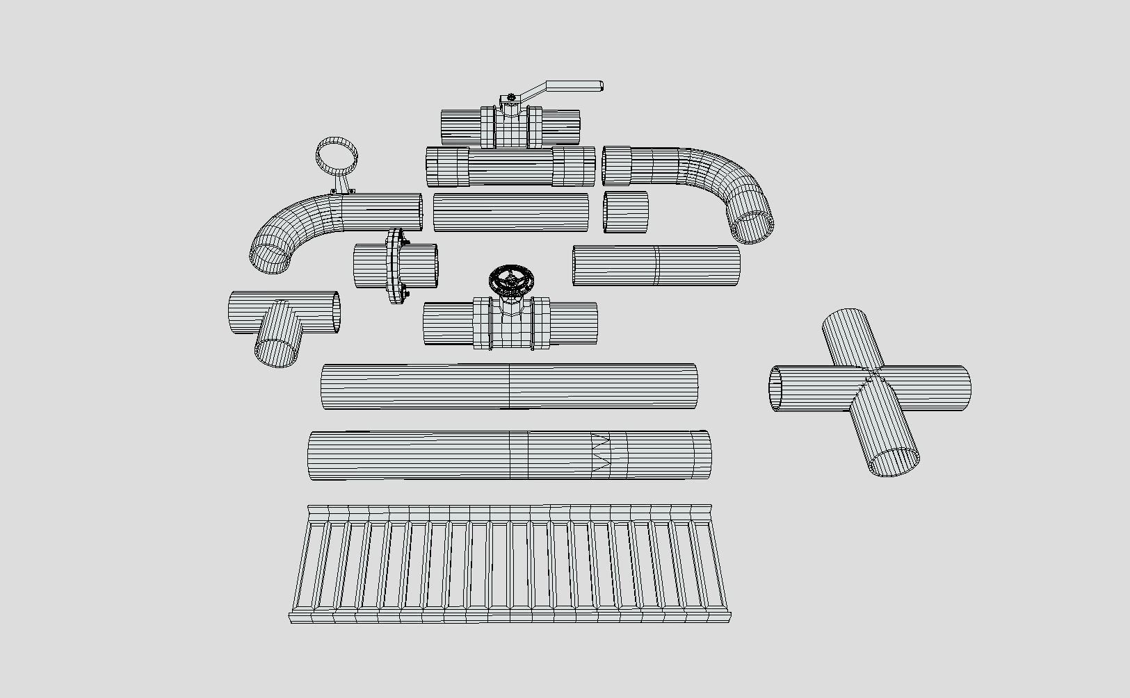 Pipe Fittings Set Low-poly 3D model_7