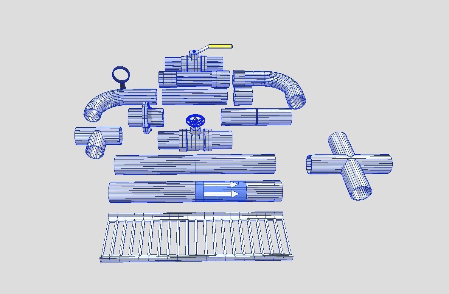 Pipe Fittings Set Low-poly 3D model_9