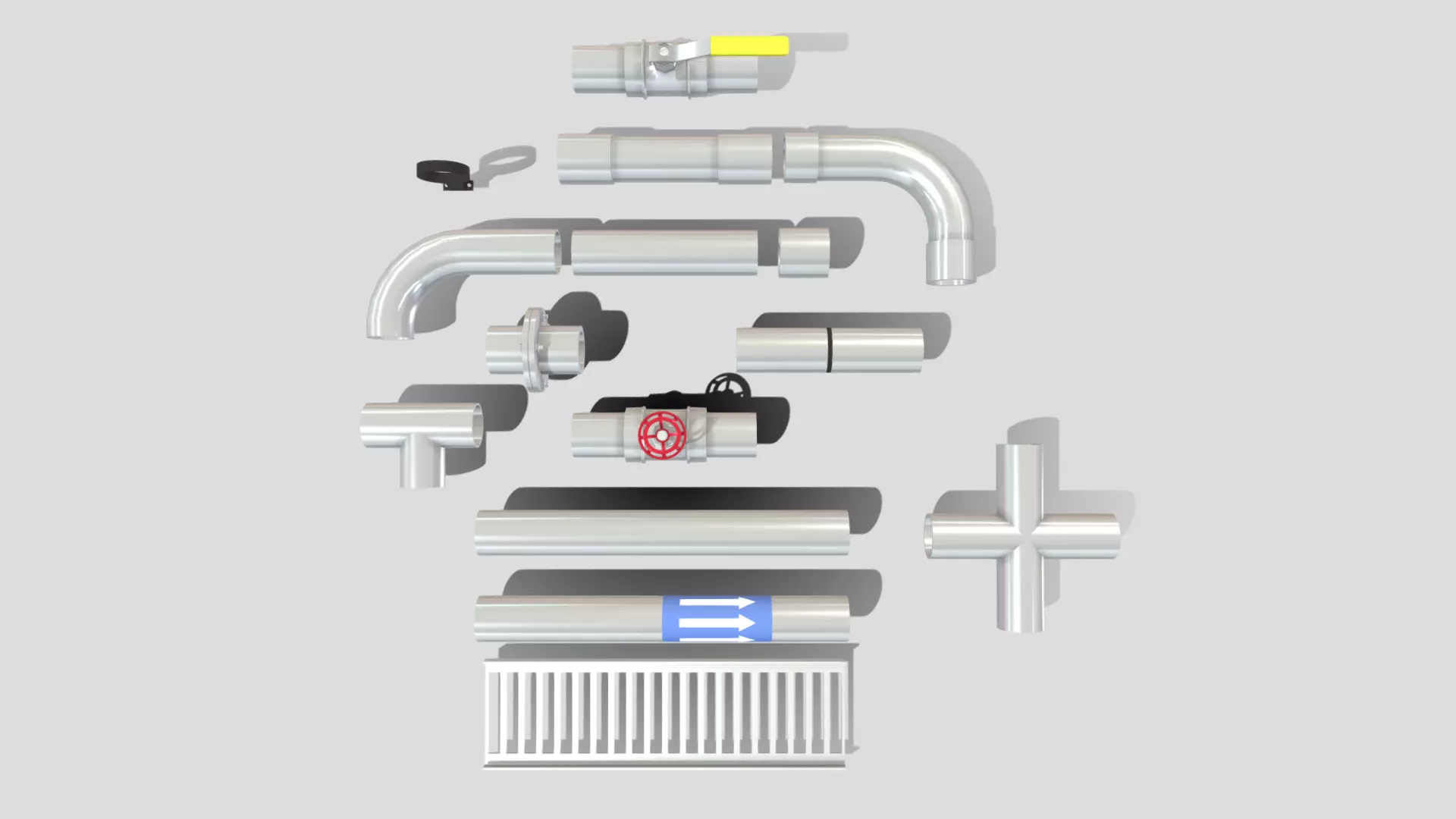 Pipe Fittings Set Low-poly 3D model_0