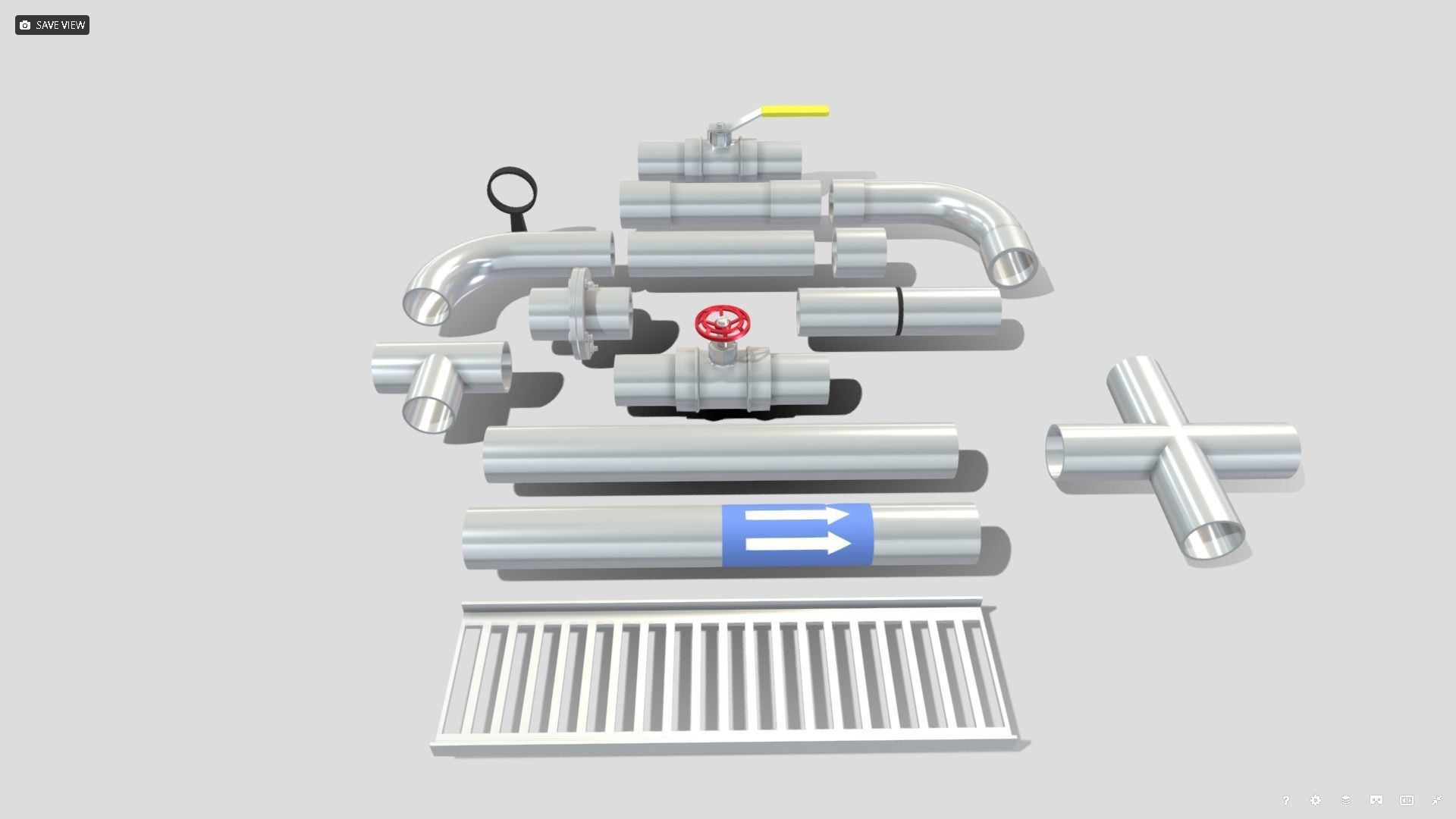 Pipe Fittings Set Low-poly 3D model_1