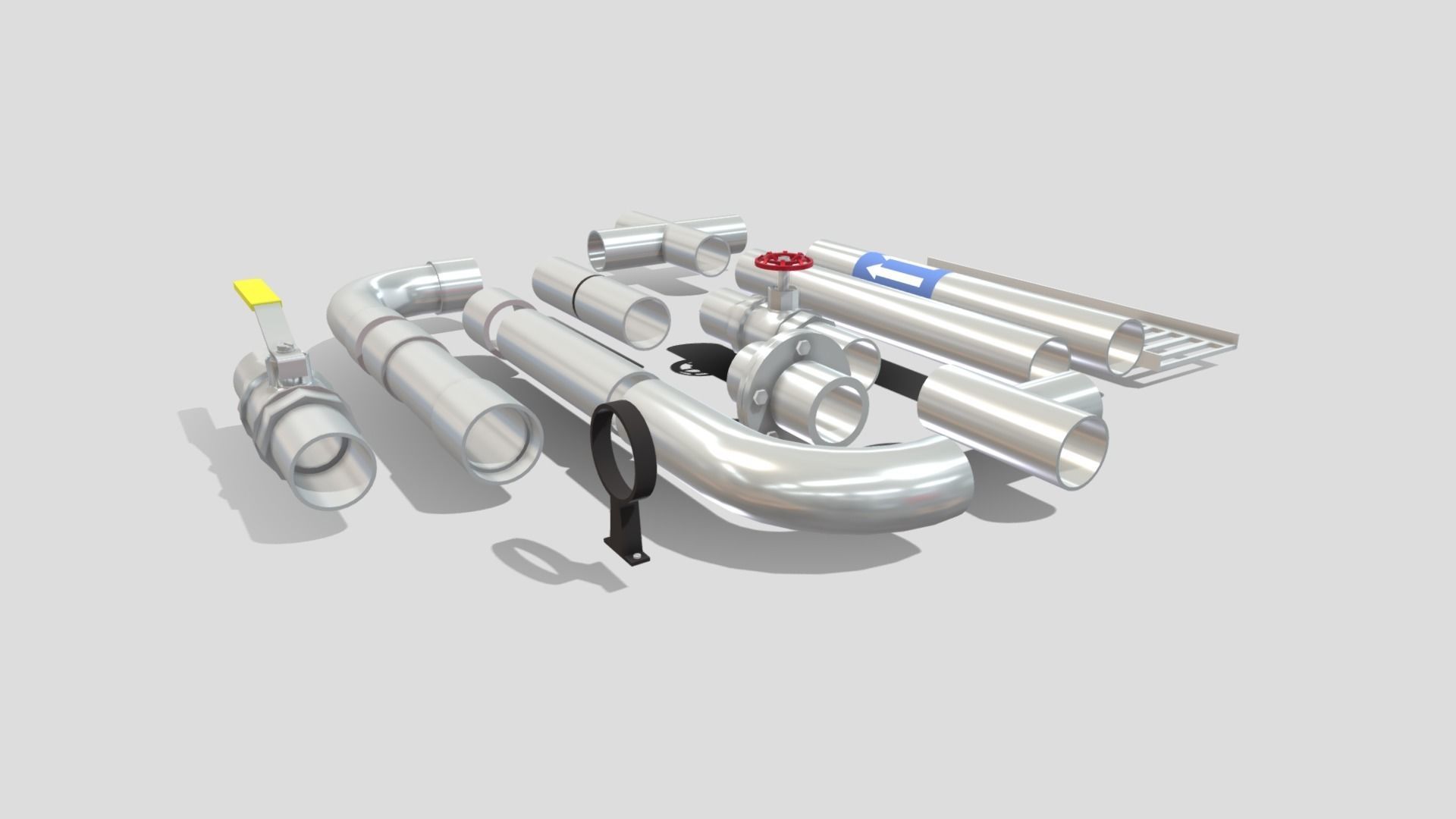 Pipe Fittings Set Low-poly 3D model_4