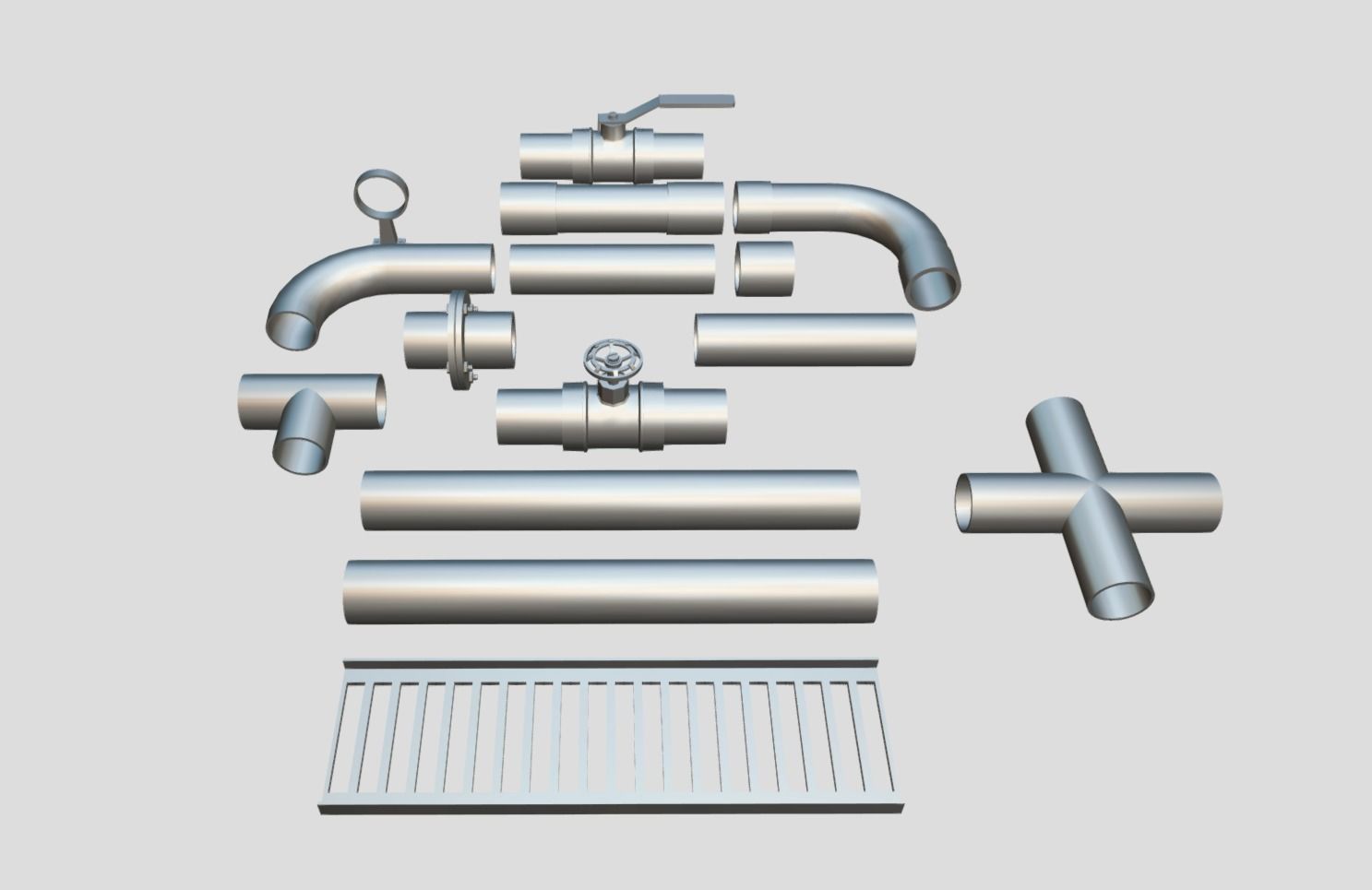 Pipe Fittings Set Low-poly 3D model_8