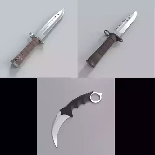 Three Low Poly CSGO Knives Pack 2 Low-poly 3D model