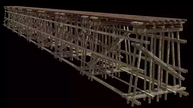 Wood trestle bridge  Low-poly 3D model