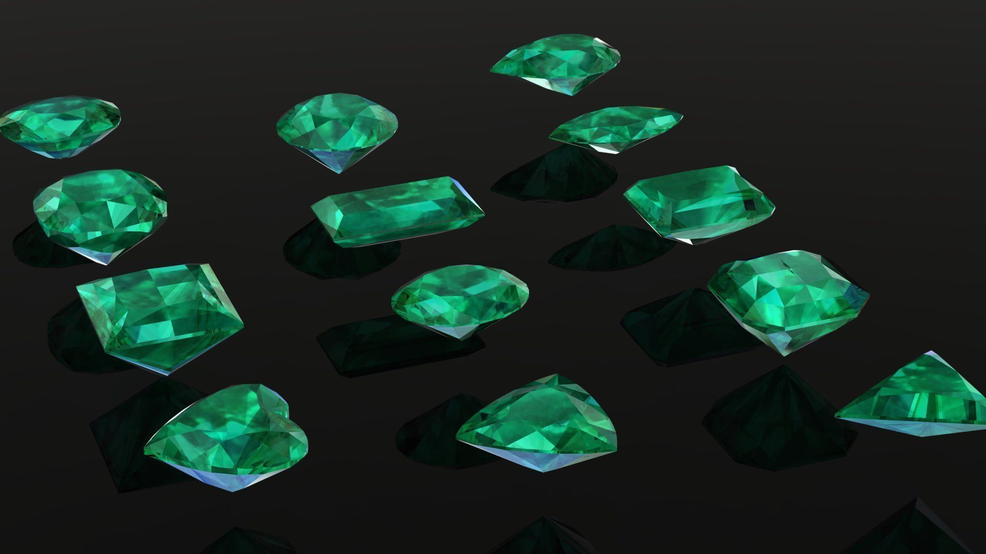Emerald Gem Stones pack Low-poly 3D model_9