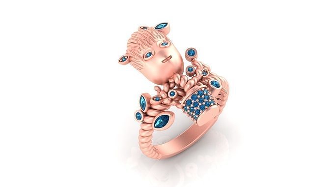 JCR 1008 Groot Tree Man Sterling Gold Ring 3D print model