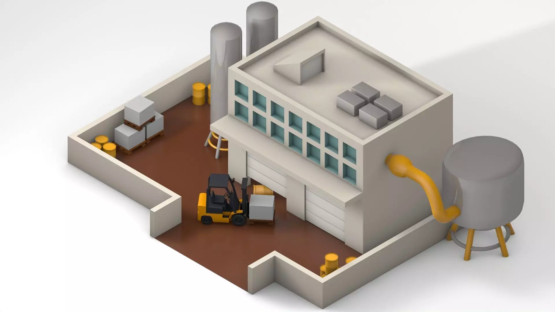 Garage factory Low-poly 3D model_0