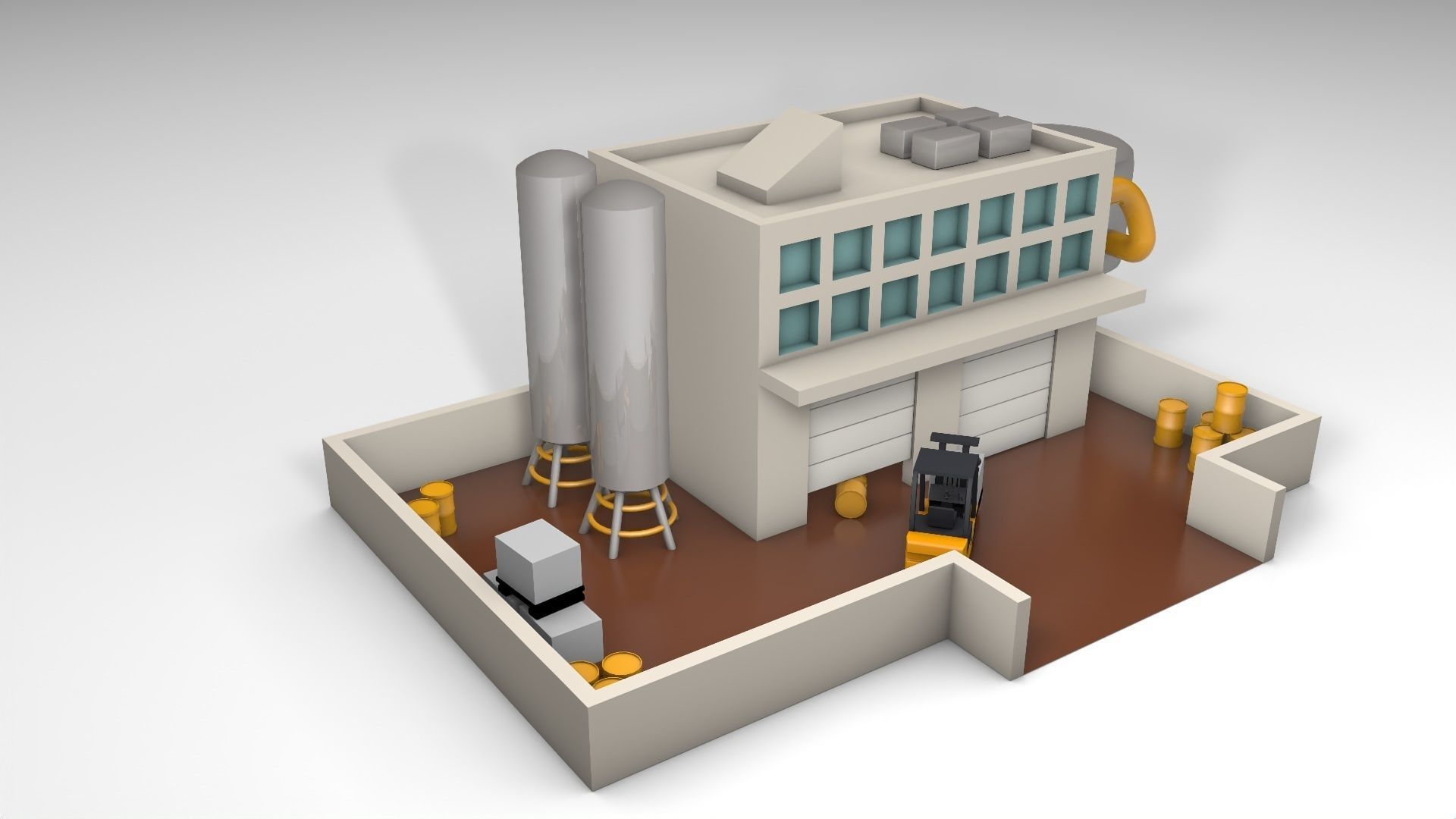Garage factory Low-poly 3D model_1
