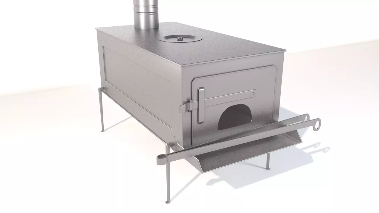 Wood Stove Low-poly 3D model_0