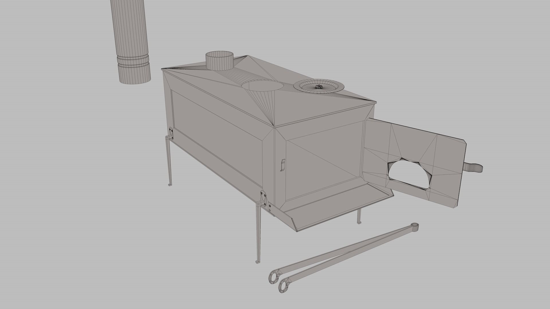 Wood Stove Low-poly 3D model_11