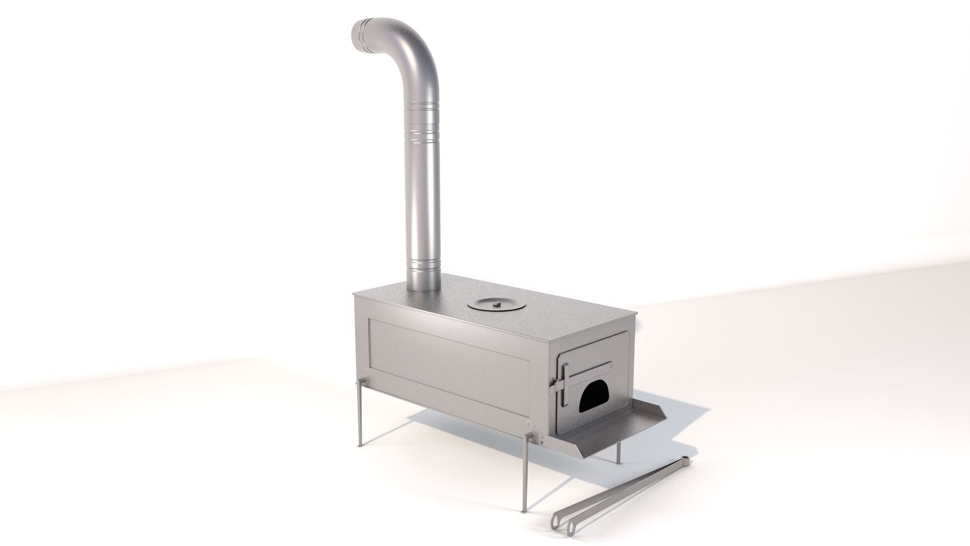 Wood Stove Low-poly 3D model_4