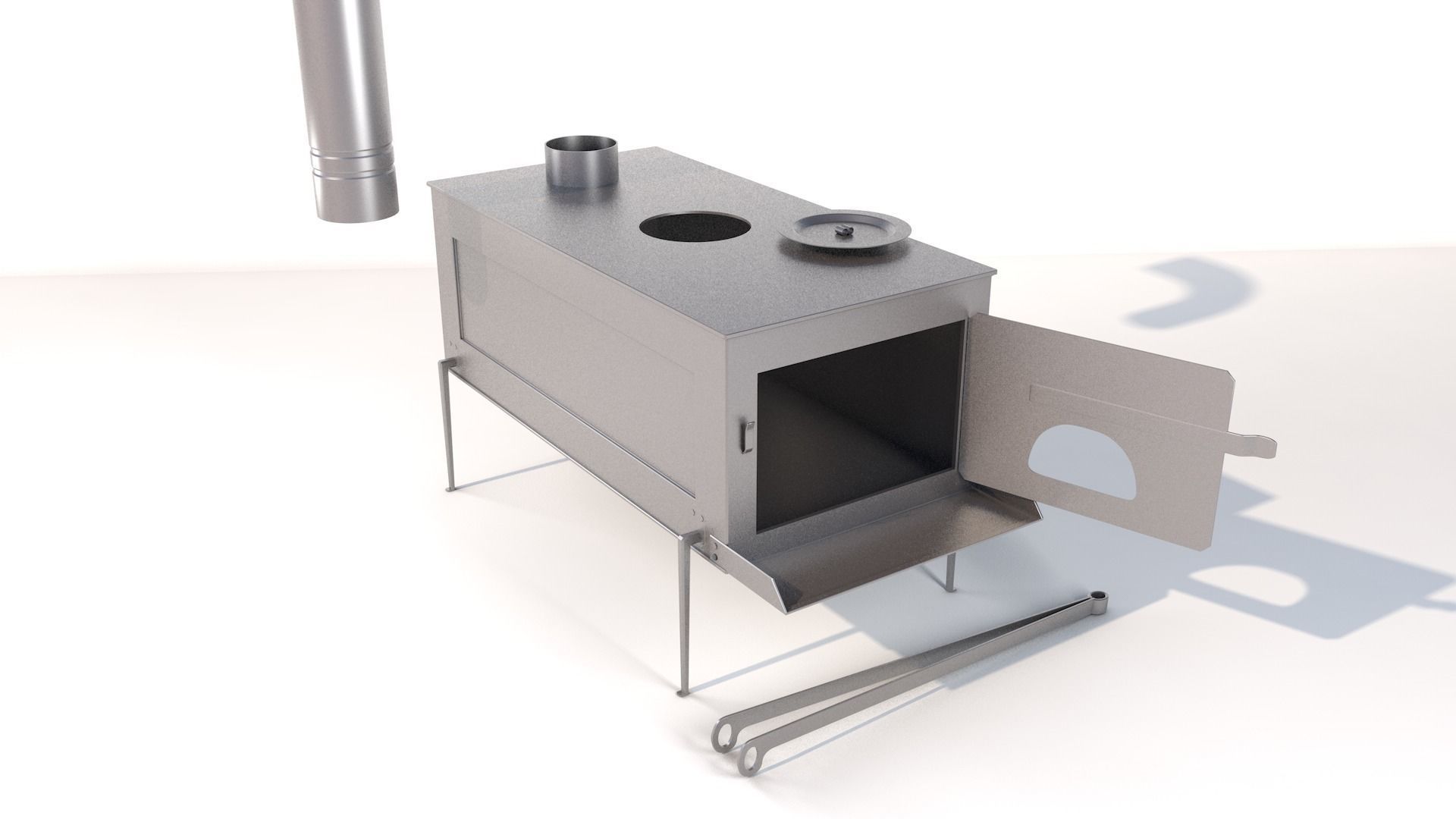 Wood Stove Low-poly 3D model_1