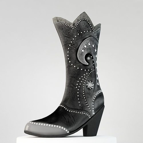 Boots cowboy boot with silver accents 3D model