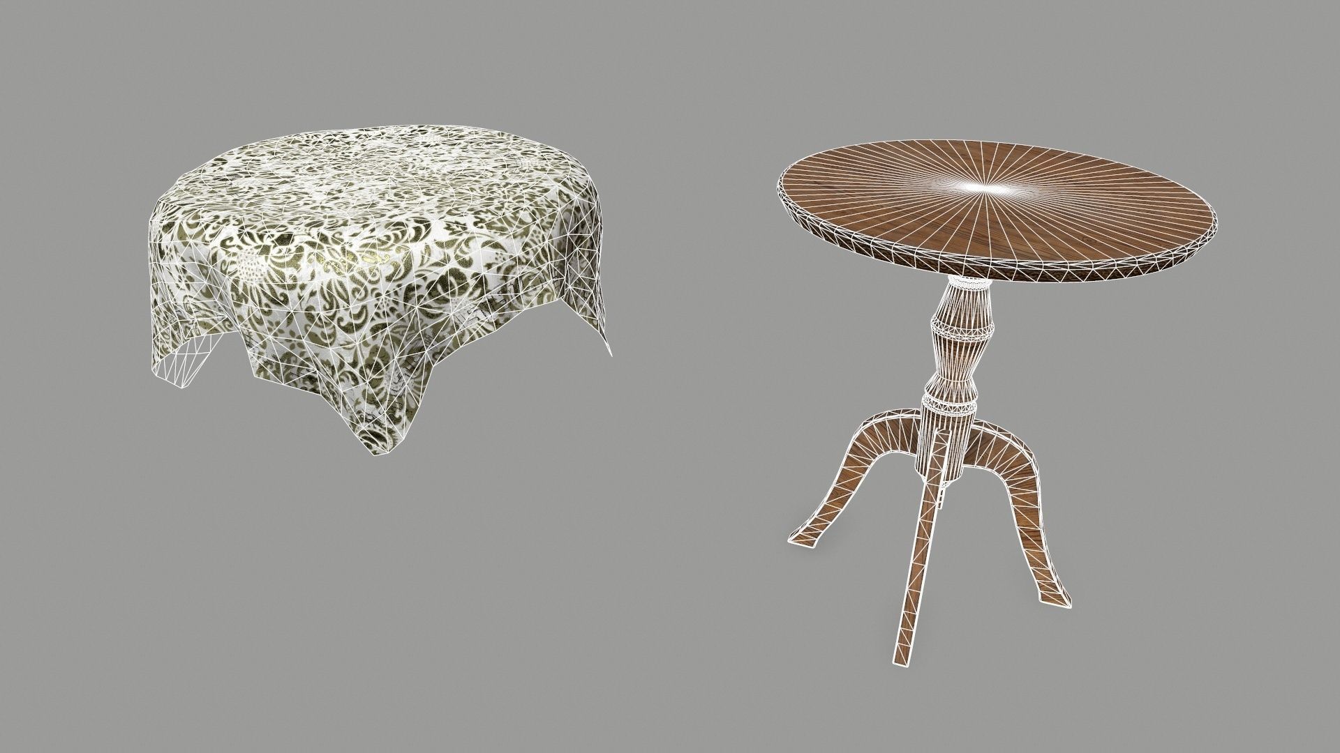 Table damask tablecloth Low-poly 3D model_3