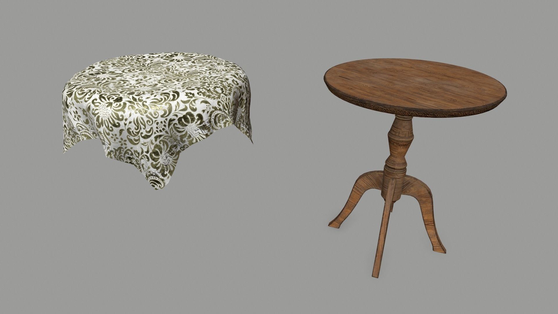 Table damask tablecloth Low-poly 3D model_2