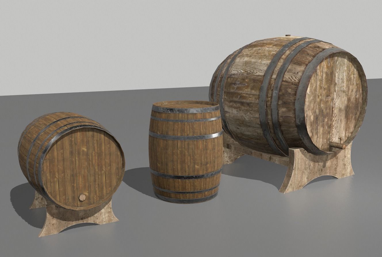 Old Wooden Barrels Low-poly 3D model_2