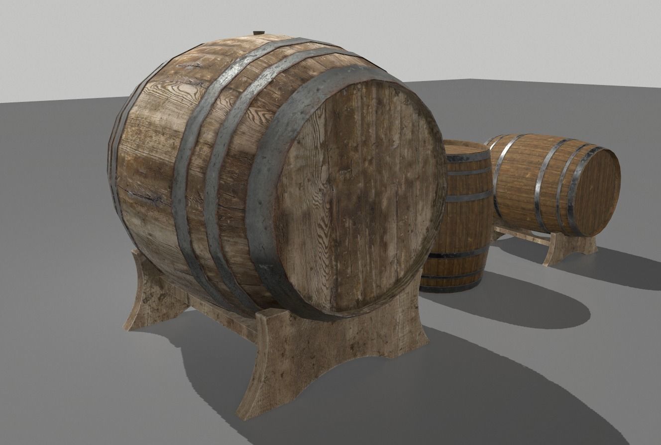 Old Wooden Barrels Low-poly 3D model_4