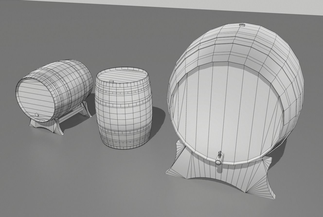 Old Wooden Barrels Low-poly 3D model_6