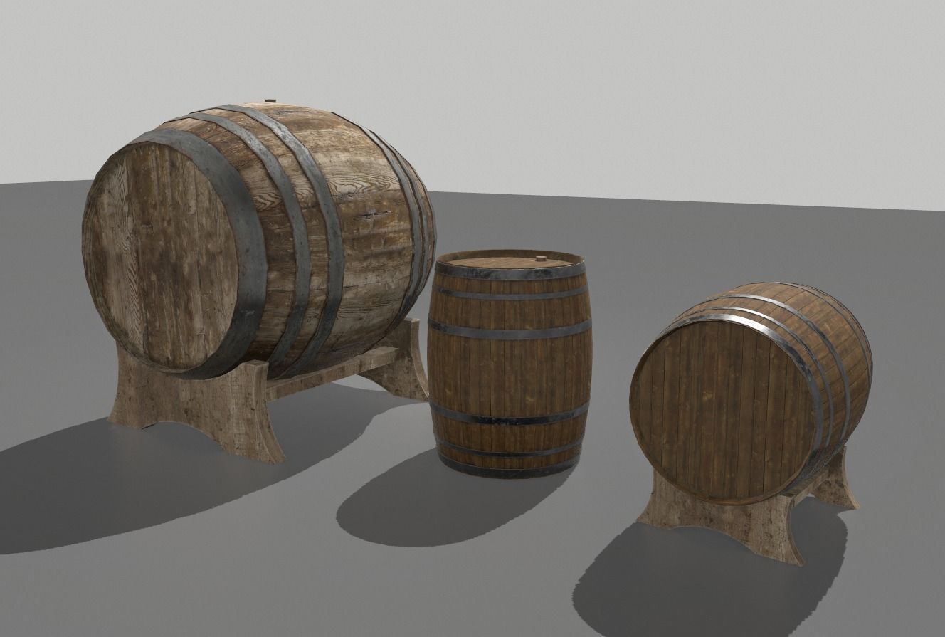 Old Wooden Barrels Low-poly 3D model_3