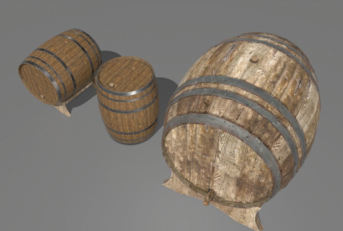 Old Wooden Barrels Low-poly 3D model_5